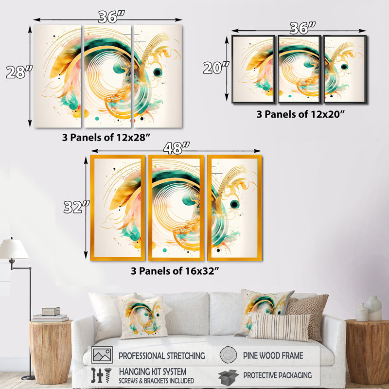 Golden Spiral Mouvement I - ensemble d'art mural moderne sur toile, H 28 po x l 36 po x P 1 po, Toile tendue