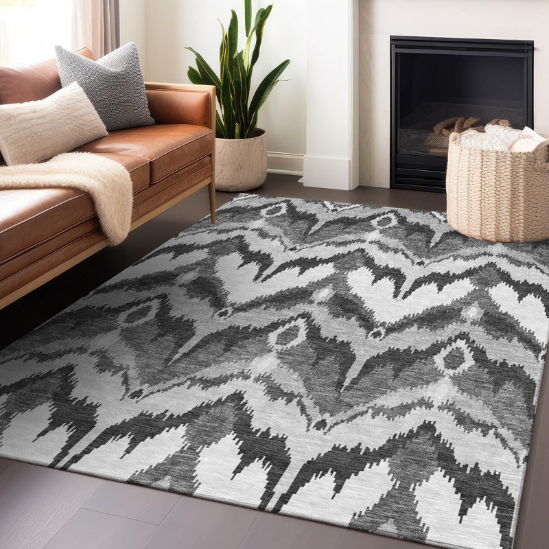 Premium Machine Washable Prisco Grey Rug, Rectangulaire 3 pi x 5 pi
