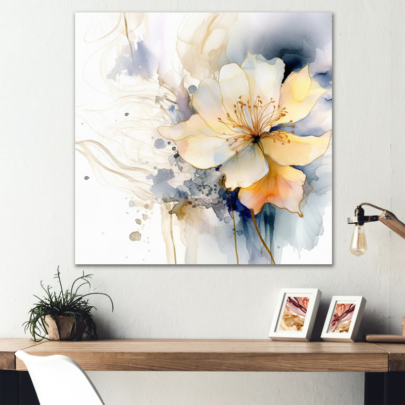 Harmonie jaune et bleu dans le chaos I - impressions florales encadrées, H 36 po x l 36 po x P 1,5 po, Toile tendue