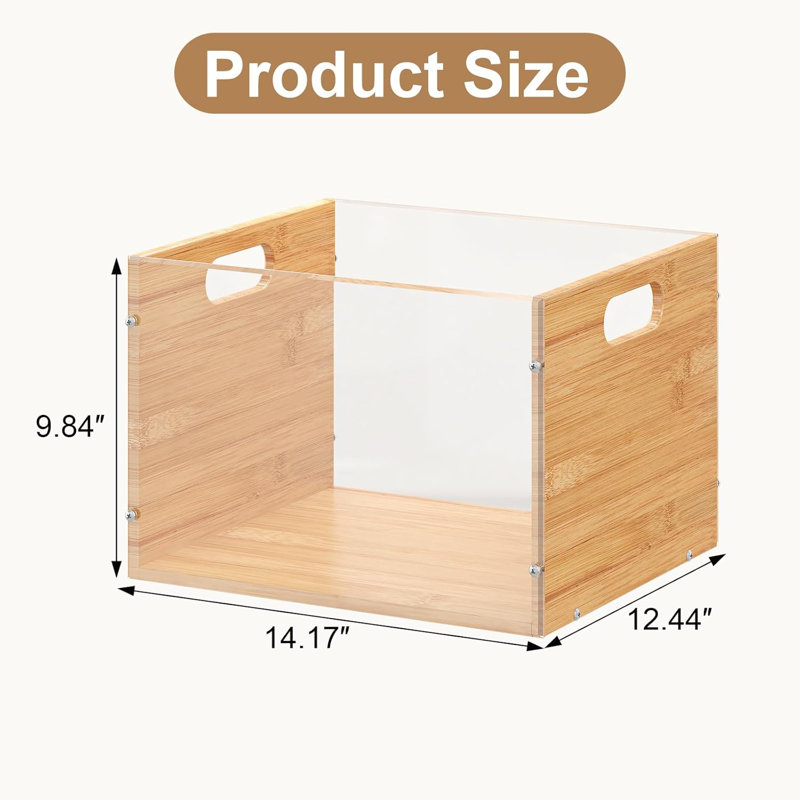 Clear Acrylic File Box Organizer, Bamboo Hanging Folder Storage Boxes,Clear, Natural