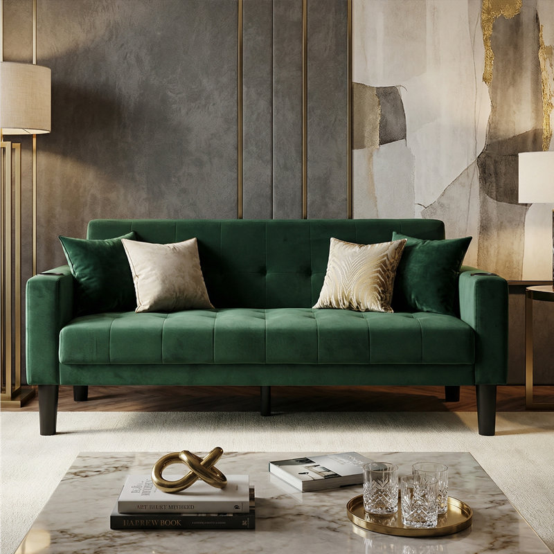 2 Seater Linen Sofa, Green