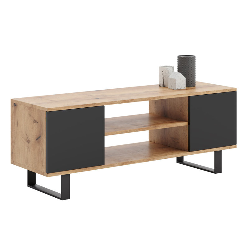Unfinished TV Stand for TVs up to 55", Oak Wood/Black