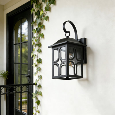 13.25" H Traditional Outdoor Wall Lantern with Glass Panels