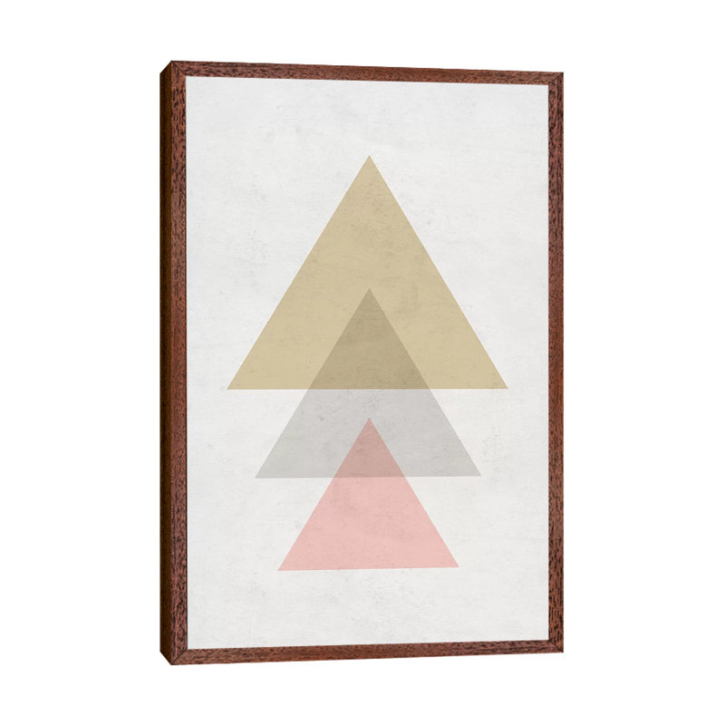 Triangles - Gray Background by Nouveau Prints - Print on Canvas, Classic Brown Wood Framed, 101.6cm H x 66.04cm W x 3.81cm D