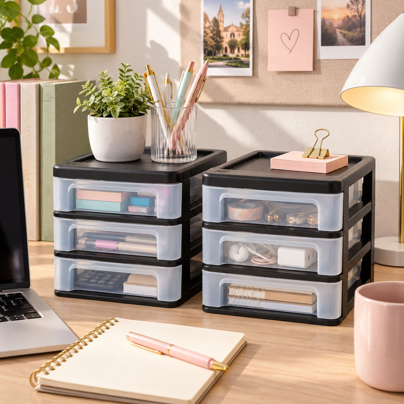 Lot de 2 organisateurs de bureau en plastique à 3 tiroirs pour le rangement dans les dortoirs et les bureaux
