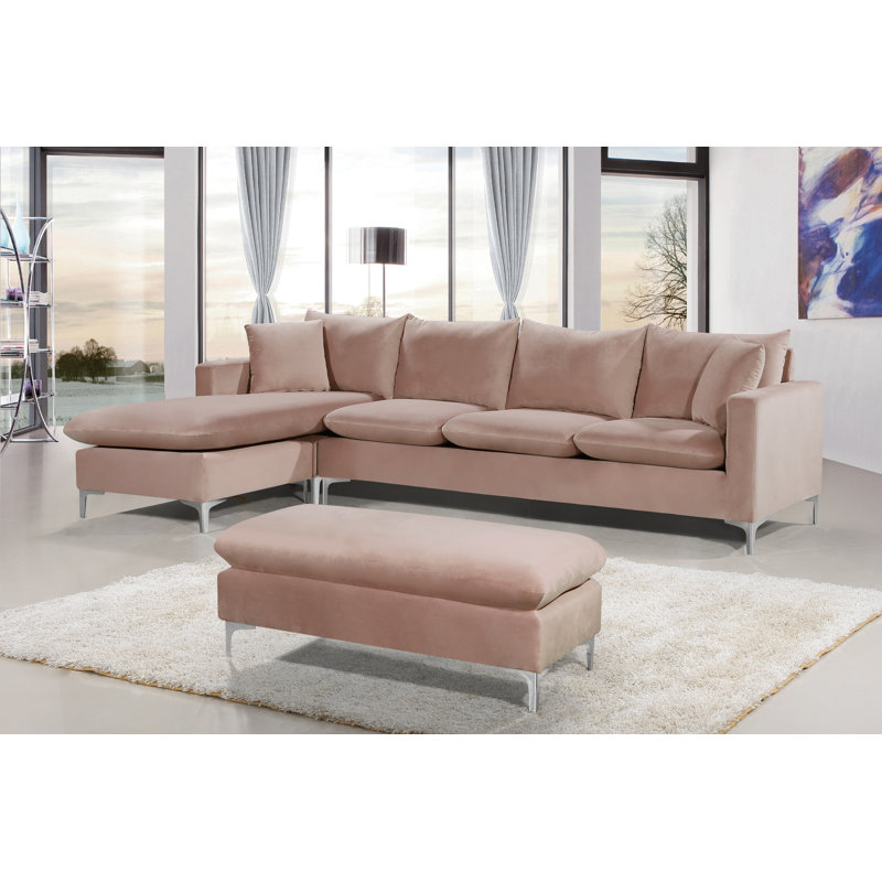 Canapé et méridienne réversible en velours Naomi, Velours rose