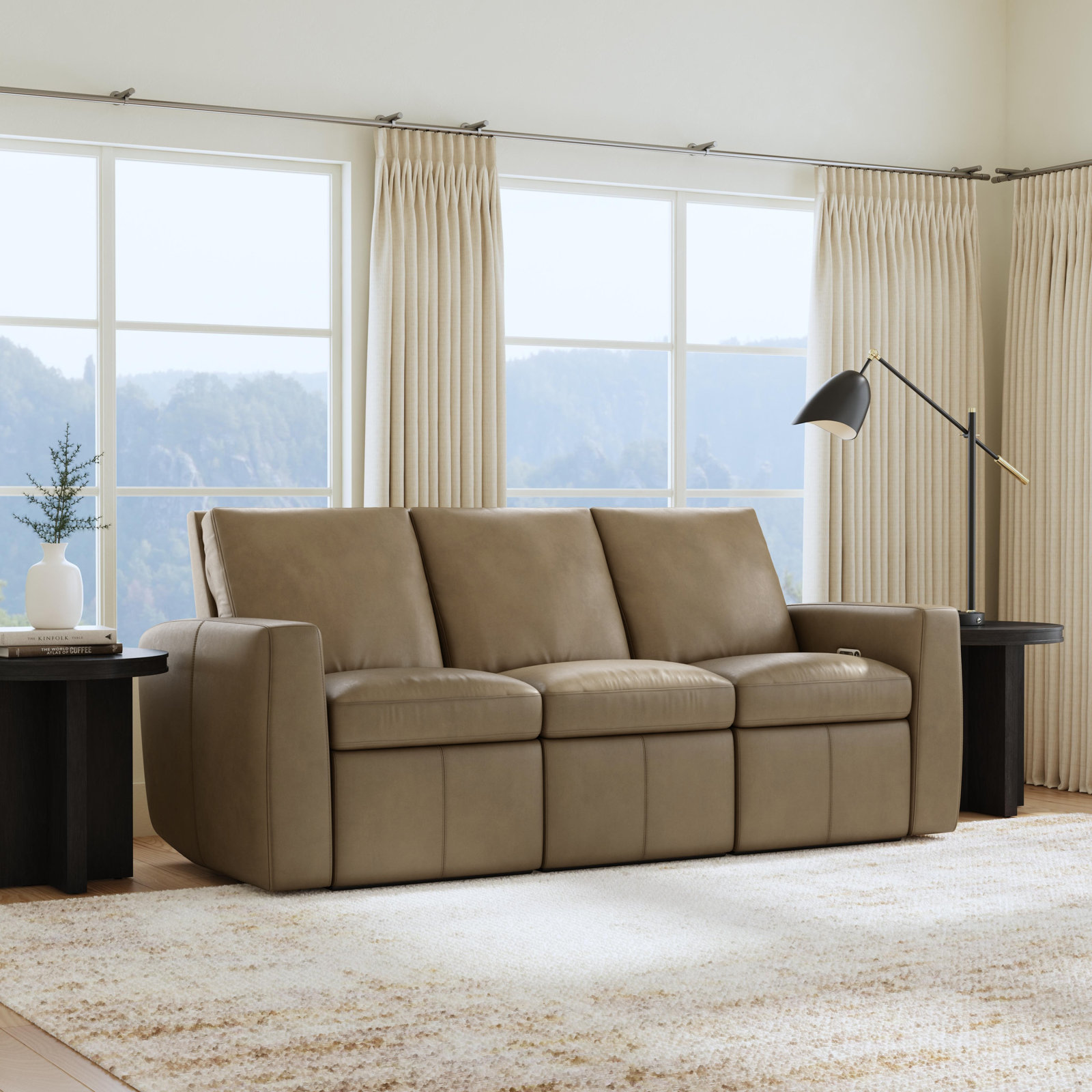 Elara 86" Genuine Leather Reclining Sofa, Brown Top Grain Leather