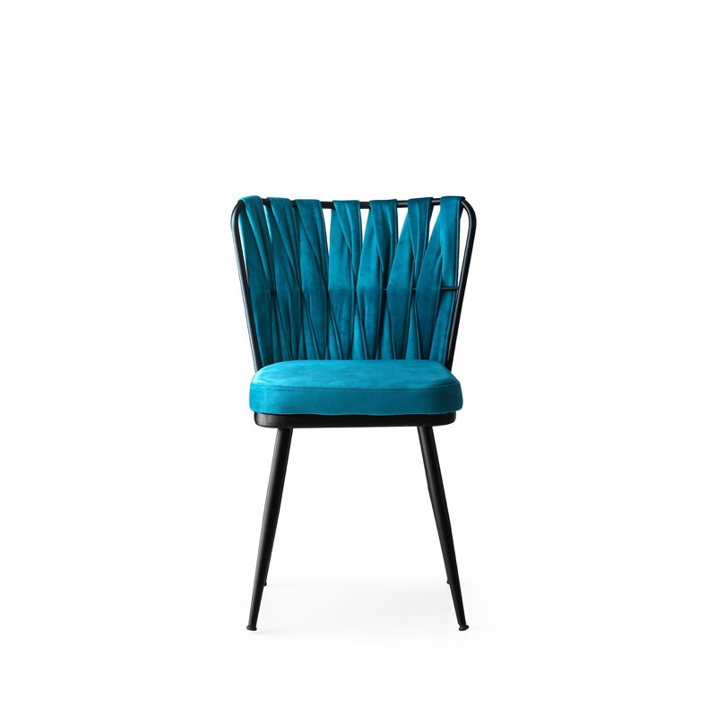 Chaise d'appoint rembourrée en velours, Bleu, Noir, 4