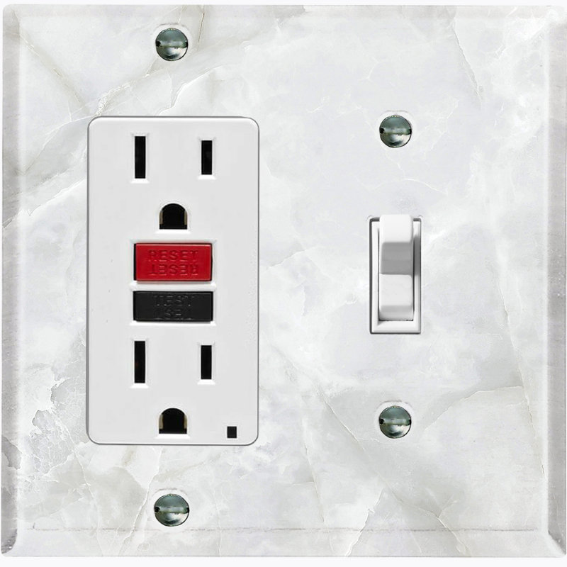 Patterned 2 - Gang Combination Plate Standard Combination Wall Plate, Gray/White