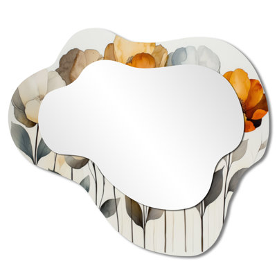 Autumn Harmony Peonies Flowers Bouquet I - Peonies Irregular Asymmetrical Mirror, Traditional Wall Mirror, Printed on Metal