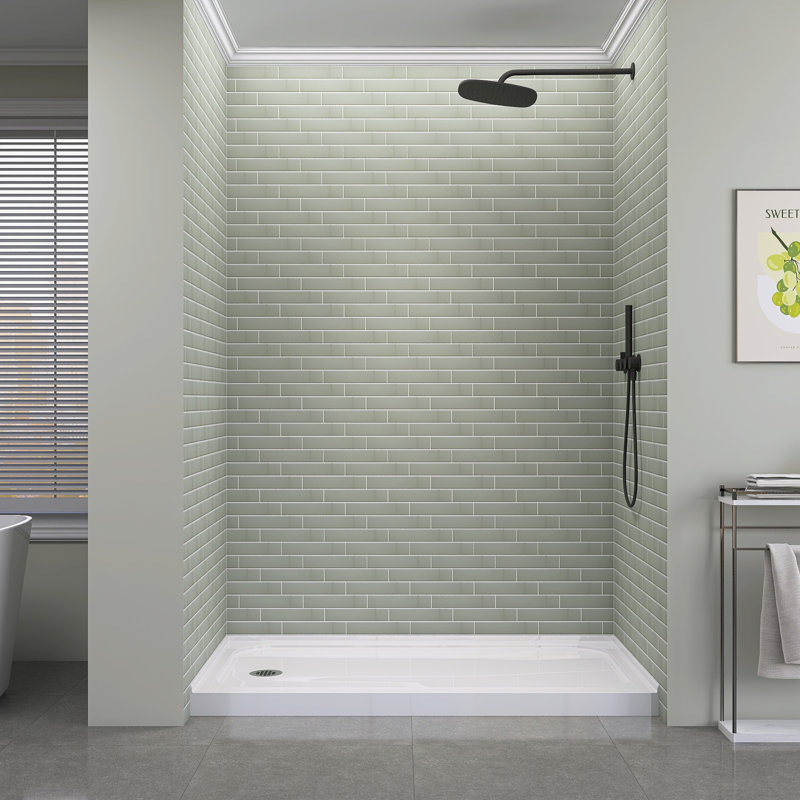 Acrylic Shower Base 60'' W x 32'' D Rectangular White Shower Pan Single Threshold Shower Tray with Non-slip Design, Left