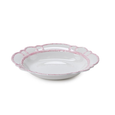 Pink Melamine Serving Bowl with Bamboo Rim, 15 Inch