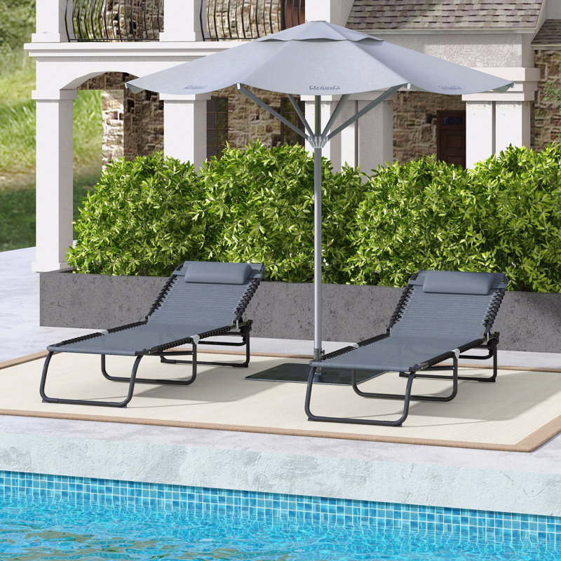 Folding Chaise Lounge Pool Chair, Patio Sun Tanning Chair, Outdoor Lounge Chair With 4-Position Reclining Back, Breathable Mesh Seat For Beach, Yard, Patio, Gray