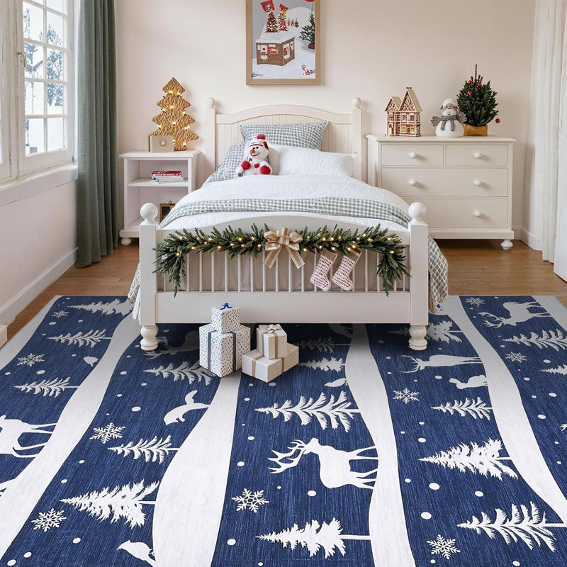 Tapis lavable antidérapant 8 x 10 pi, Bleu, Rectangulaire 8 pi x 10 pi
