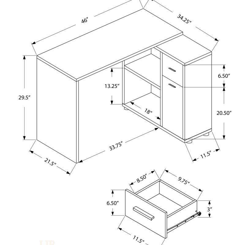 Bureau d'ordinateur, bureau personnel, coin, tiroirs de rangement, L 46 po, forme L, bureau, ordinateur portable, stratifié brun
