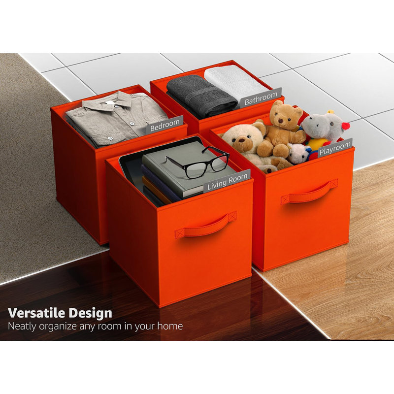 13" Large Foldable Storage Cubes with Handles (6 Pack), Orange