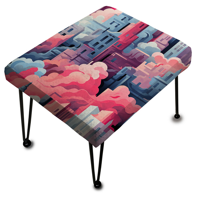 Motif de paysage urbain bleu et rose - Repose-pieds rectangulaire abstrait