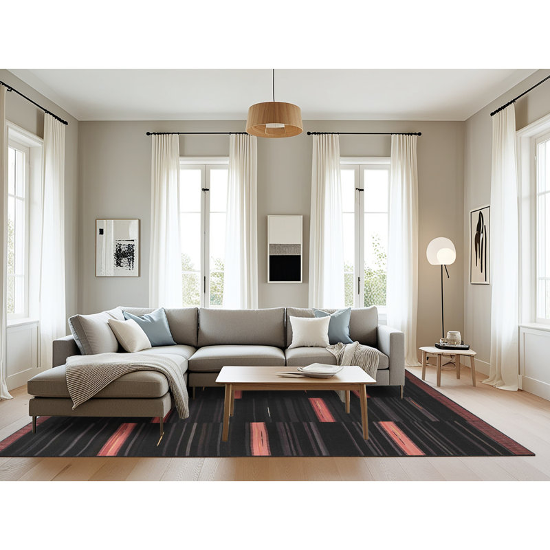 Tapis de zone noir/orange contemporain, Rectangle 8 pi x 12 pi