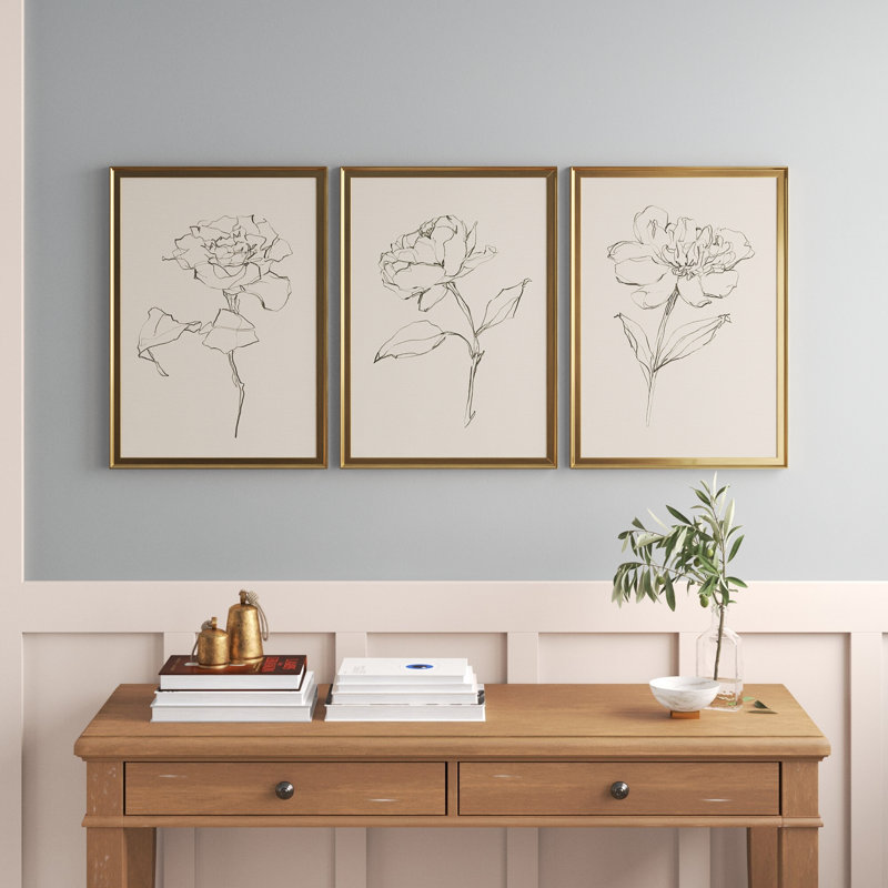 «Floral Contour Study I», reproduction encadrée de qualité supérieure, prête à être accrochée, H 24,5 po x l 55,5 po x P 1 po