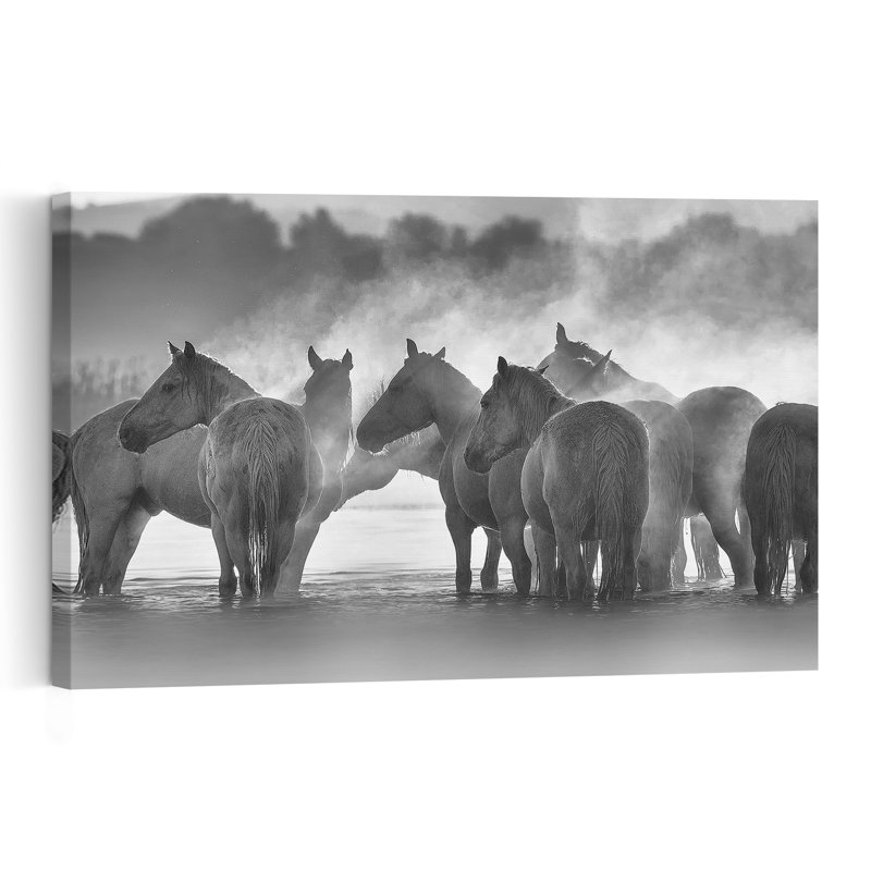 «Misty Wild Horses», reproduction d'art murale cheval contemporain, H 16 po x l 24 po