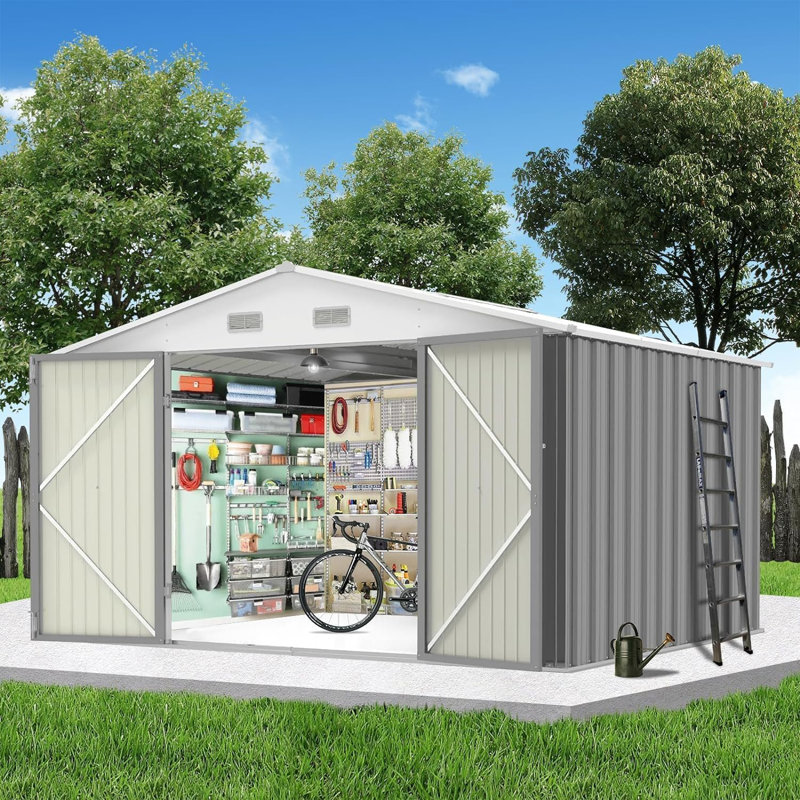 Remise de rangement extérieure 7,5 po x 8,5 pi, remise en métal imperméable avec porte verrouillable et évents