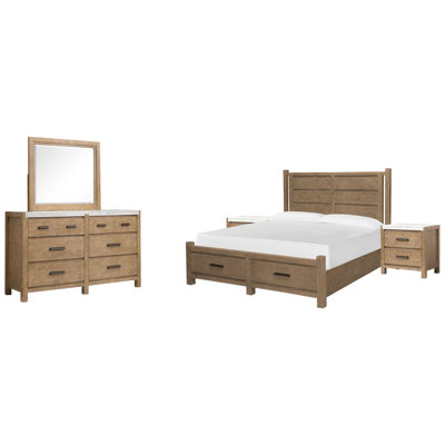 Très grand lit de rangement Wilmot California avec 2 commodes et tiroir avec miroir