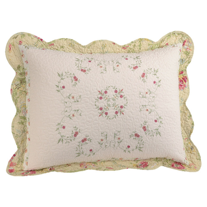 Standard Yellow Embroidered Cotton Floral Sham