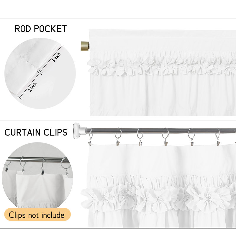 2 Pack Ruffle Window Valances – Handcrafted Bow Tie Blackout Curtain Valances For Windows/Bathroom/Living Room/Bedroom, Farmhouse Decorative Privacy Kitchen Valance, 52"X18"