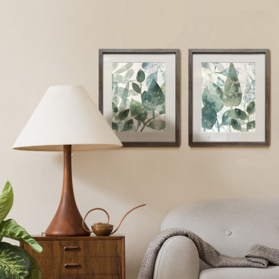 Feuilles aquatiques I - Encadrées sous verre acrylique, ensemble de 2, grande décoration murale pour salon