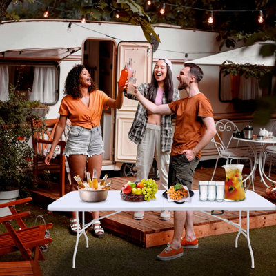 Table de patio pliante rose, table en plastique portable pour le camping, pique-niques, fêtes, charge élevée