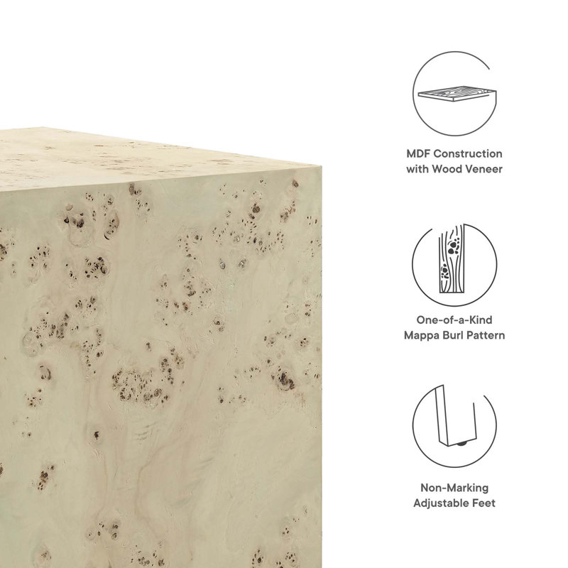 Bleached Burl Wood Square Accent Table with MDF Veneer