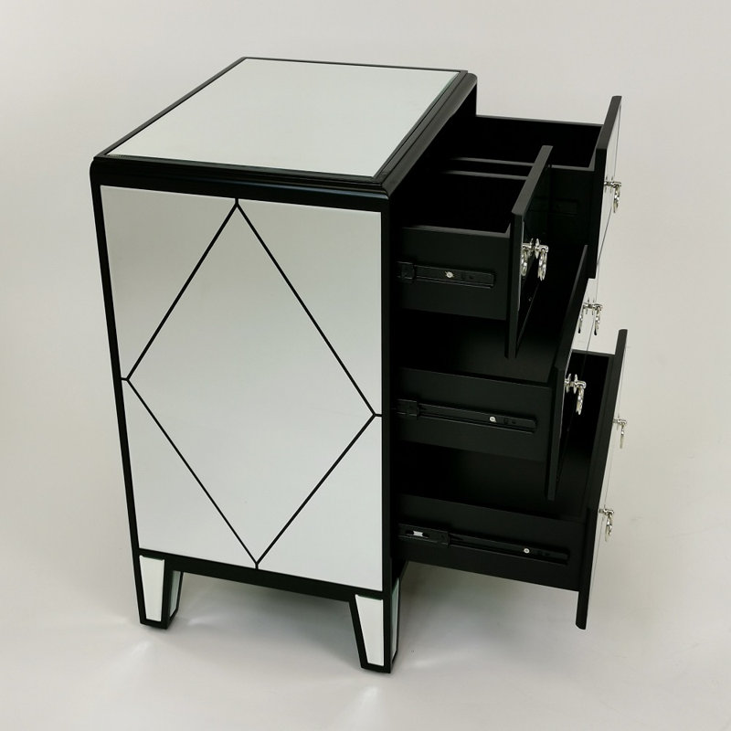 Rikiah 4 - Drawer Mirrored Accent Chest, Black