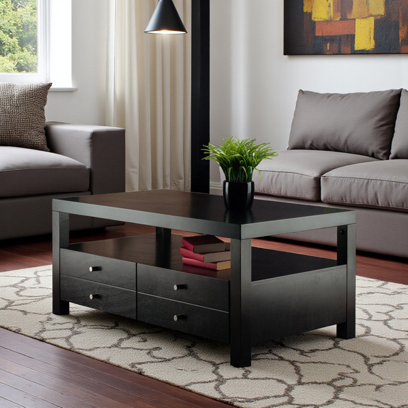 Carper 2-Drawer Espresso Finish Coffee Table With 1-Lower Shelf, 18.05" H X 39.8" W X 21.85" D