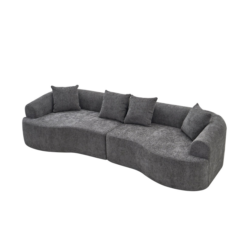 Canapé modulaire à compression de 106 po, courbé sans os, haute densité, canapé-lit en chenille, Grey