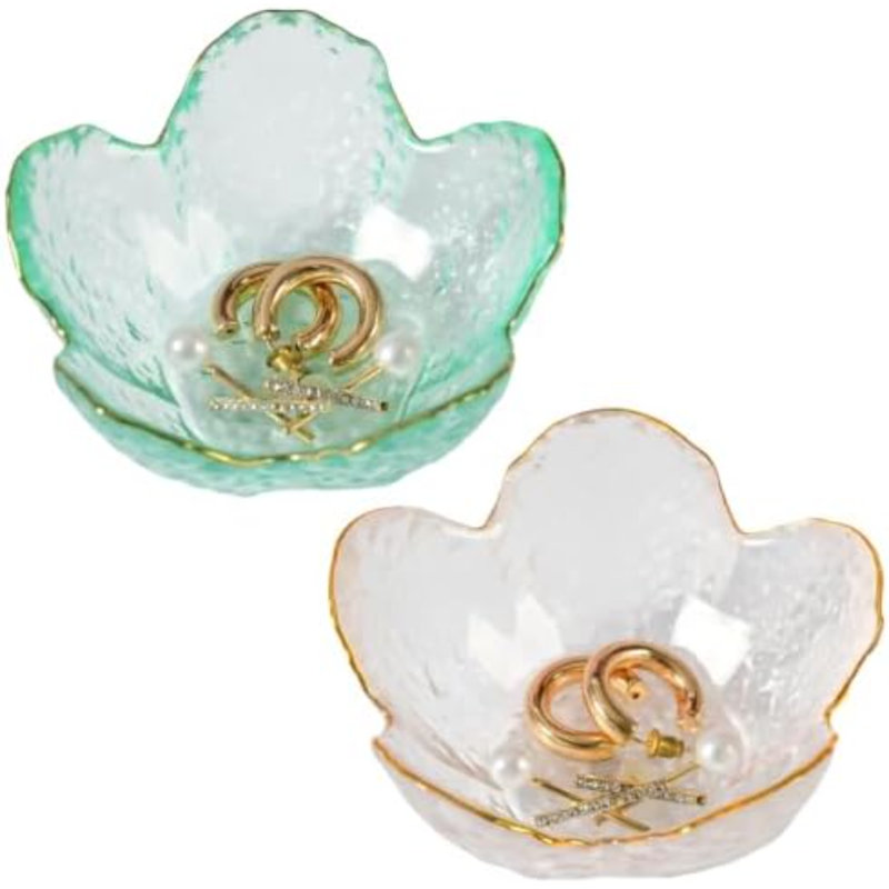 2 pièces porte-plat à fleur anneau bibelot floral petit bijoux décoratif anneau cadeau plat pour épouse maman fille (vert + transparent