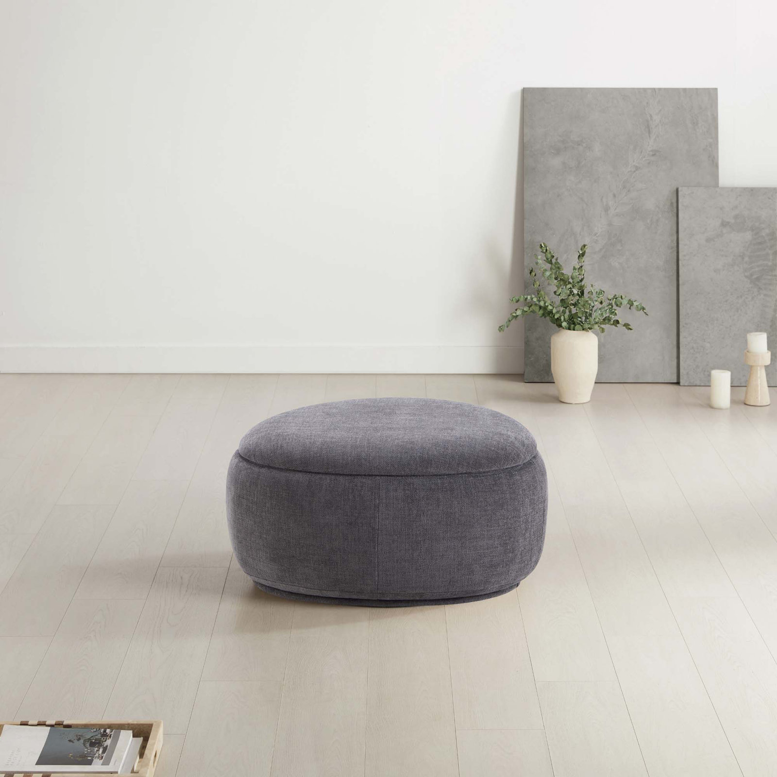 Hoya 2 - Piece Upholstered Storage Ottoman, Joyce Charcoal Performance Basketweave
