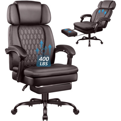 Executive Office Chair With Foot Rest, Ergonomic Heavy Duty Big And Tall Desk Chair, High Back Pu Leather Comfy Computer Chairs, 400lbs