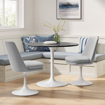 Lippa Upholstered Swivel Dining Chair In Black Light Grey