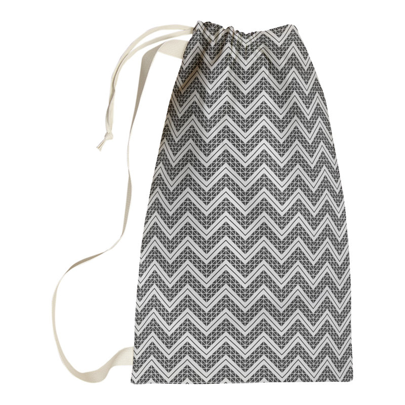 Stephenie Fabric Laundry Bag with Handles, 29" H x 18" W x 1.5" D, Black/White