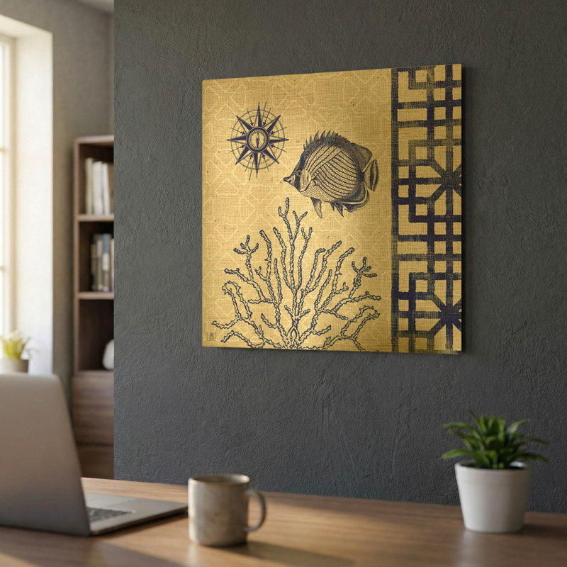 «Sea Shore Square II» par Studio Mousseau, art mural en métal doré, 24 po x 24 po, 24 po x 24 po