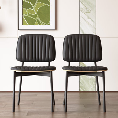 Ensemble de chaises de salle à manger 32,7 pouces en cuir véritable noir avec cadre en métal pour bureau de salle à manger, confortable et durable