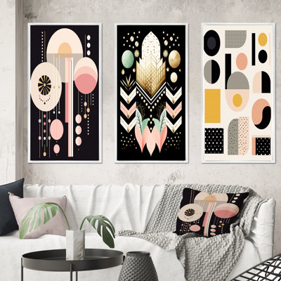 " Boho Chic Abstract Geometric Illustration I " 3 - Pieces on Canvas