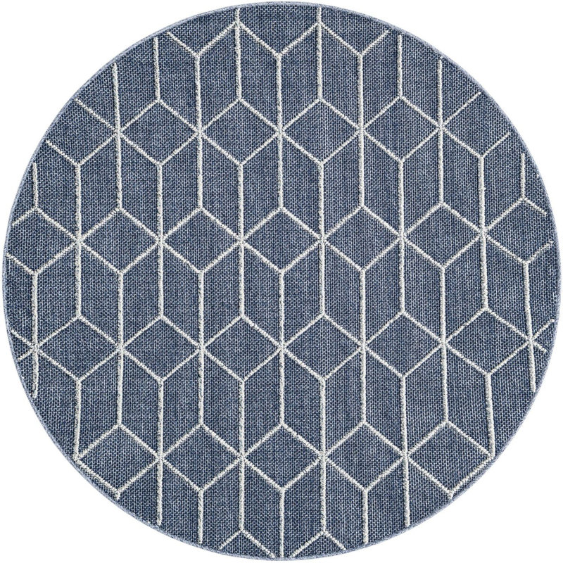 Tapis contemporain bleu Ohanlon, Rond 5 pi 3 po