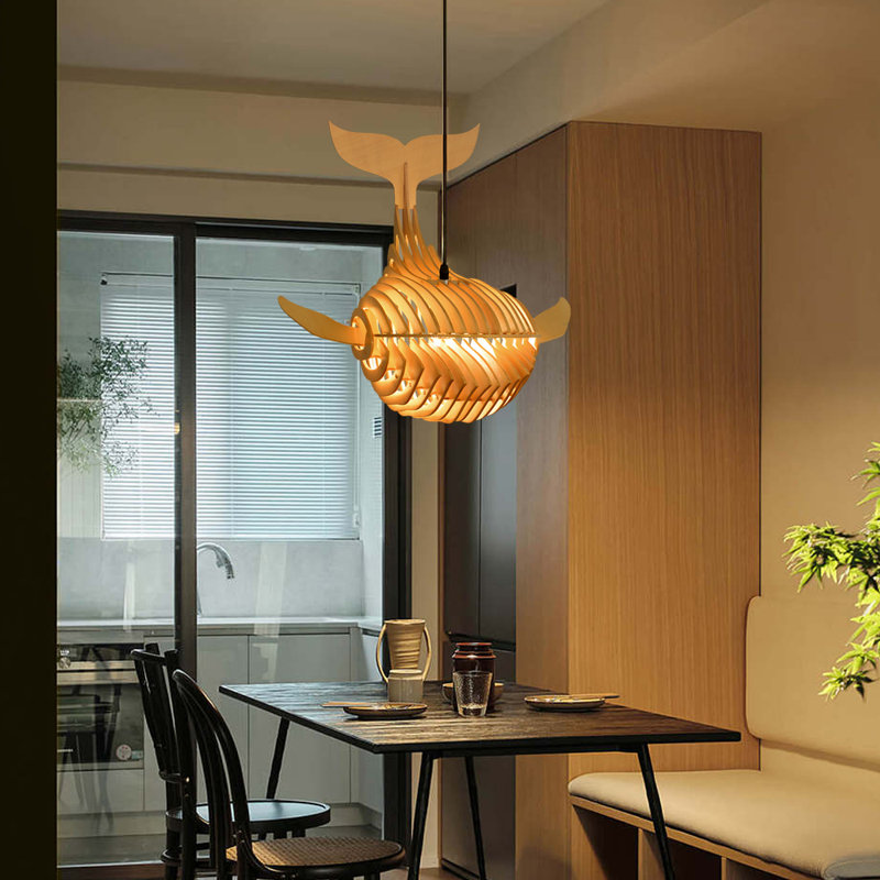 Luminaires suspendus en bois 1-Whale Fish, H 25,59 po x l 5,72 po x P 5,72 po