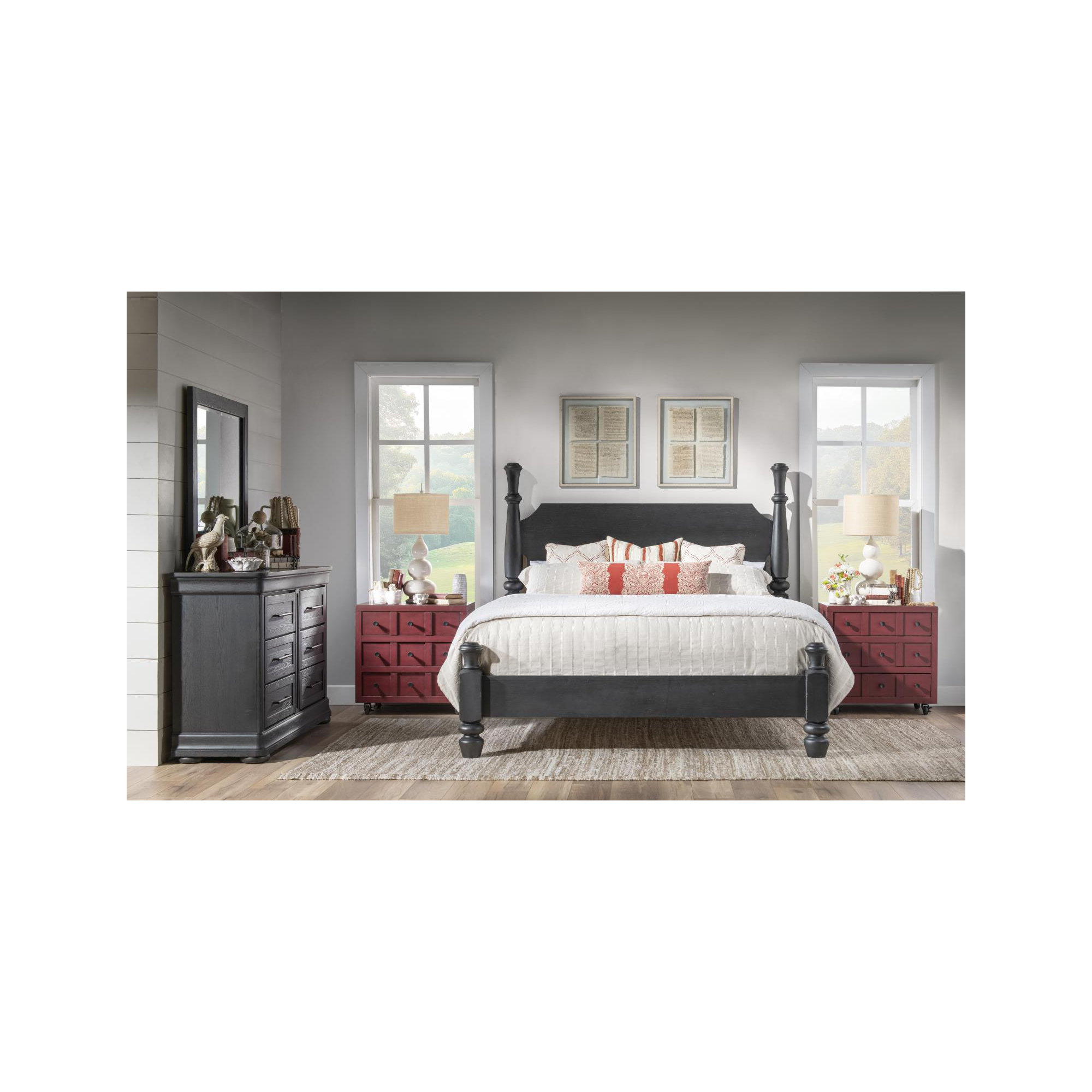 Country Living 3-Drawer Nightstand, Red