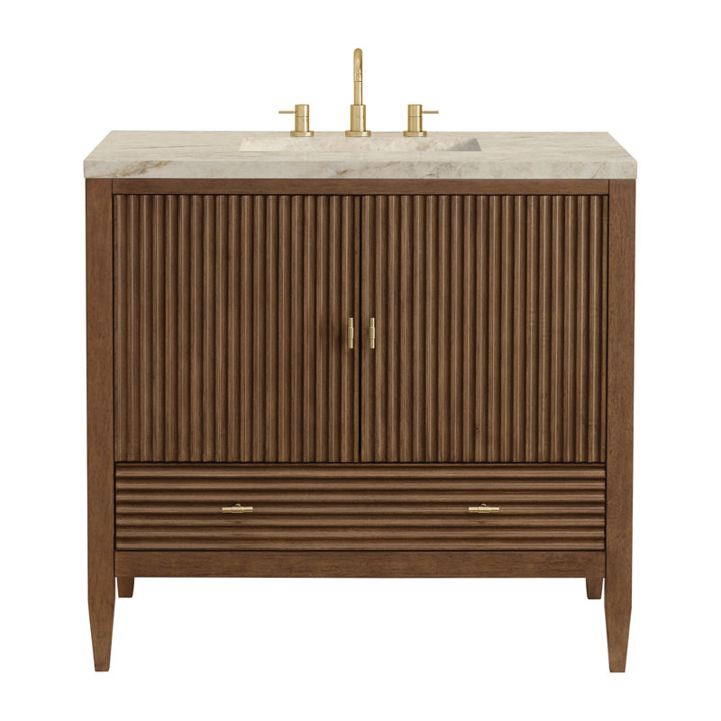 Myrrin 36'' W Single Vanity, Mid-Century Walnut, Tajnar Eclos, 8" Widespread