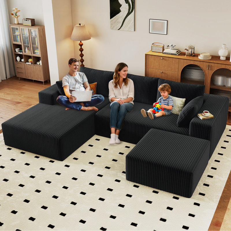 Canapé modulaire Boneless 96 po Cloud Couch, Orienté à gauche (vu de face), Velours côtelé noir