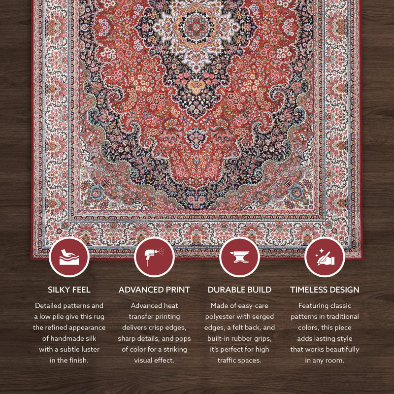 Emanuel Traditional Machine Woven Flatweave Red and Ivory Area Rug with Non Skid Backing, Rectangle 2'2'' x 3'2''