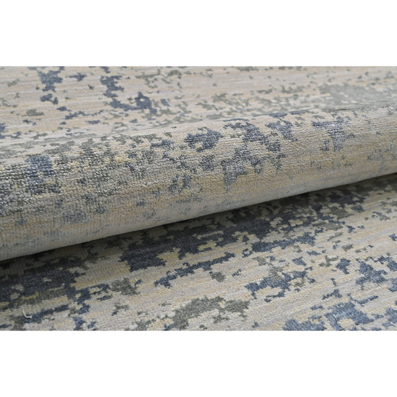 Tapis argenté et noir noué à la main de haute qualité