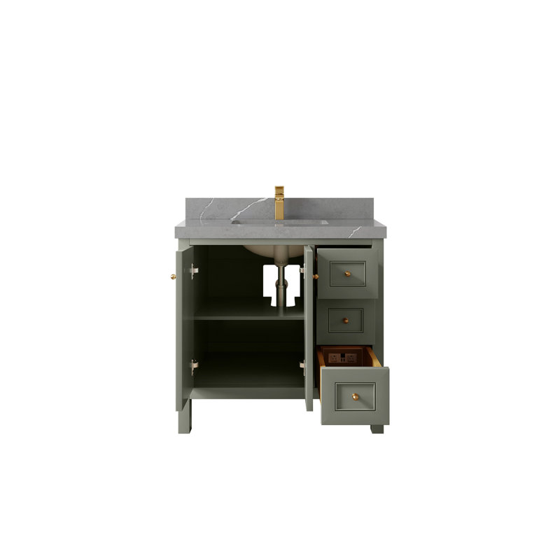 Nashville X P 22 po Meuble-lavabo central en albâtre, Evergreen, Gris Piatra